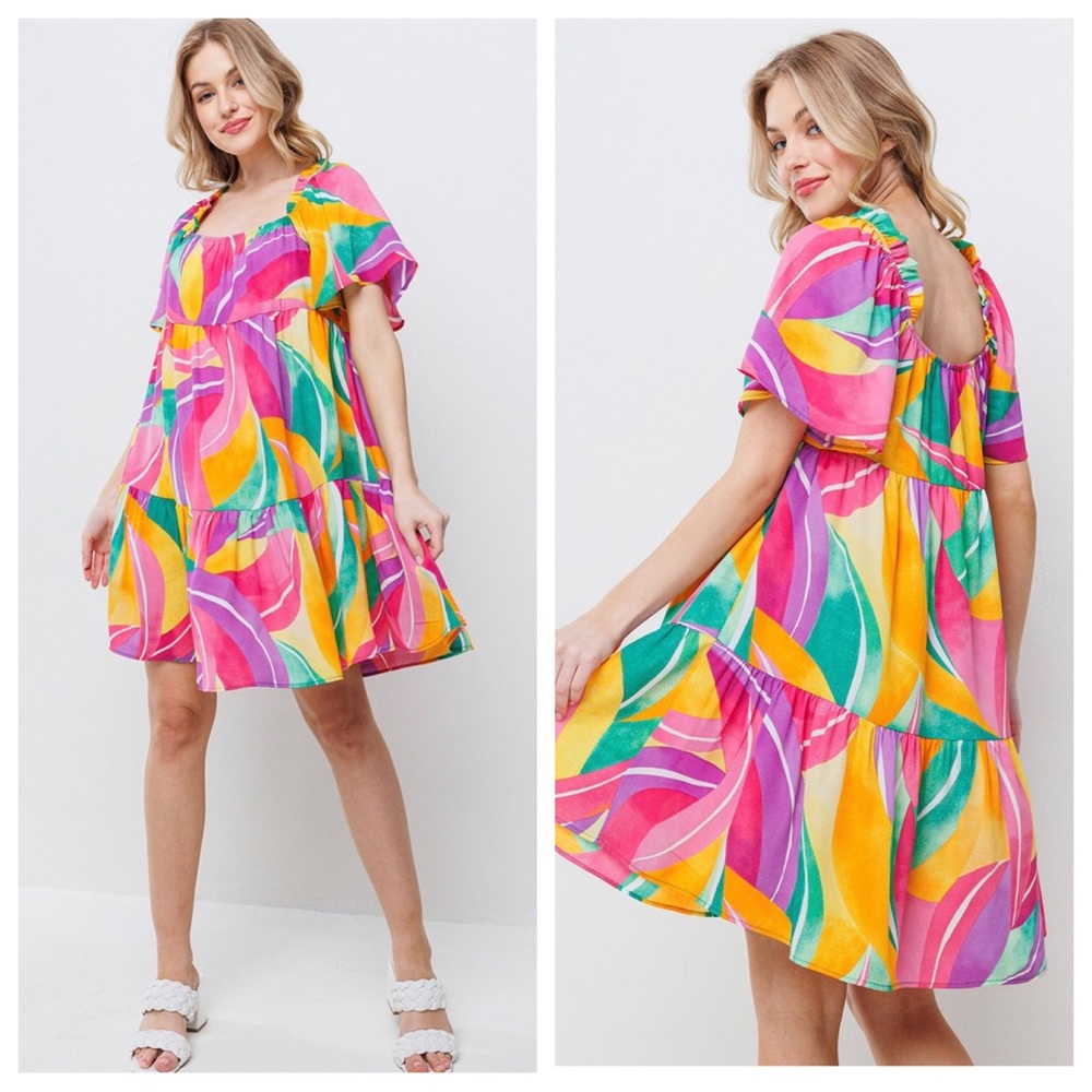 01 Boho Multi Color Print Tiered Woven Dress